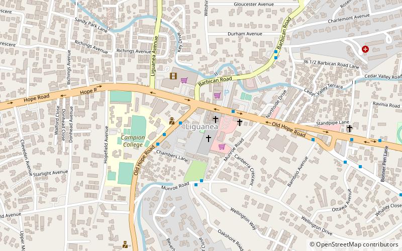 A detailed map of the Liguanea area, highlighting streets such as Hope Road and Barbican Road, and landmarks like Campion College.